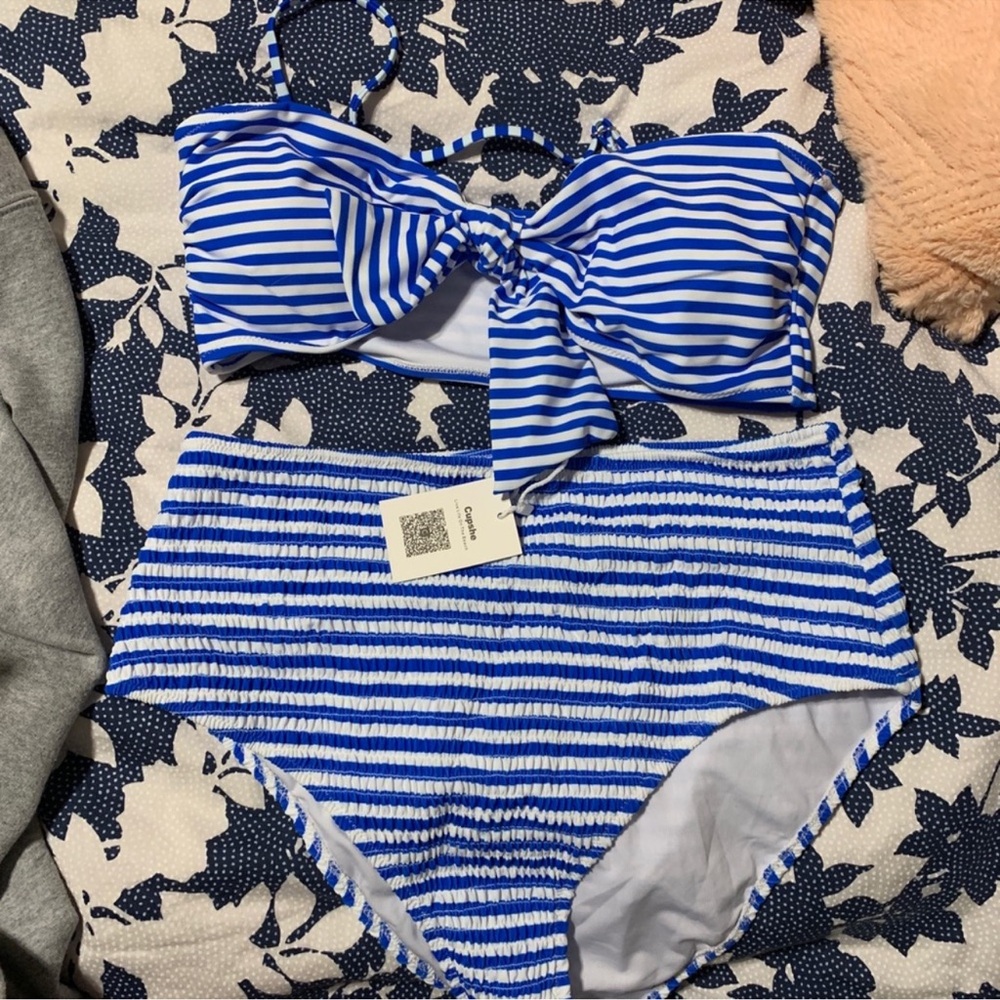 Striped Blue and White Bikini Set